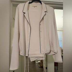 MELLODAY Cream Pantsuit with Black Trim